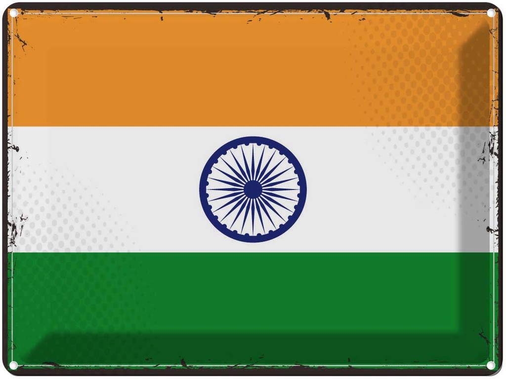 Blechschild 30x40 cm Indiens Retro India Flagge Fahne Wappen