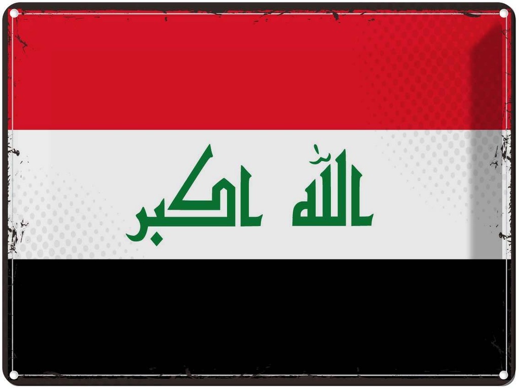 Blechschild 30x40 cm Irak Retro Iraq Flagge Fahne Wappen