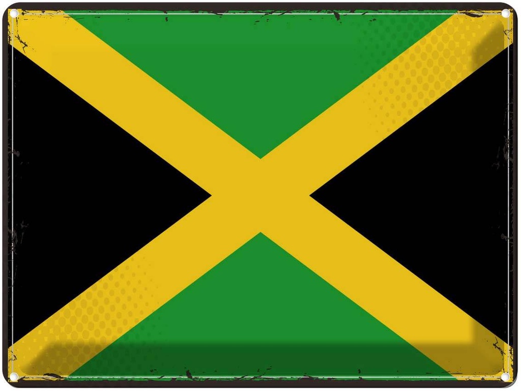 Blechschild 30x40 cm Jamaikas Retro Jamaica Flagge Fahne Wappen