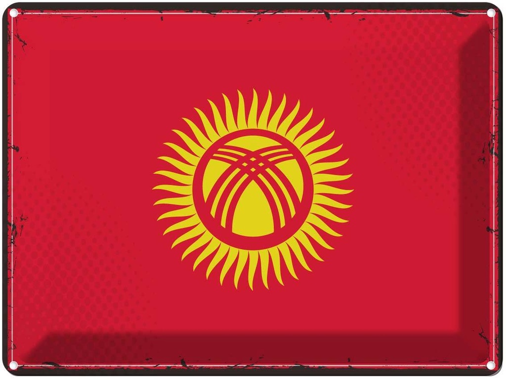 Blechschild 30x40 cm Kirgisistans Retro Kyrgyzstan Flagge Fahne Wappen