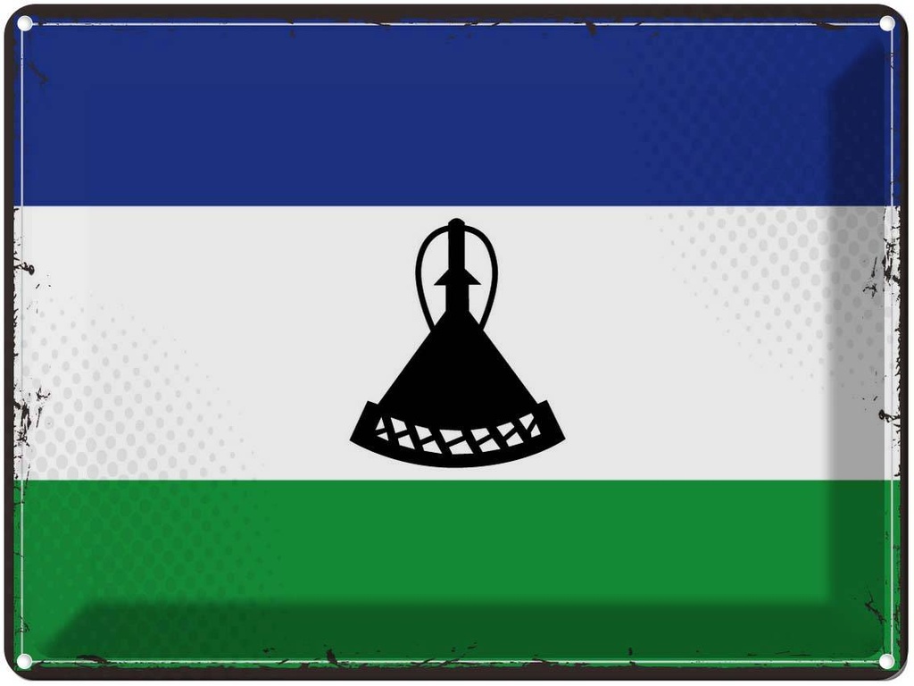 Blechschild 30x40 cm Lesothos Retro Lesotho Flagge Fahne Wappen