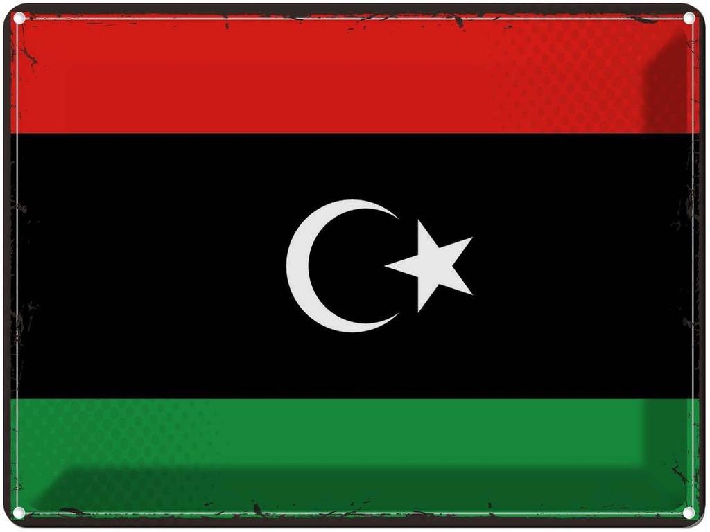 Blechschild 30x40 cm Libyens Retro Libya Flagge Fahne Wappen