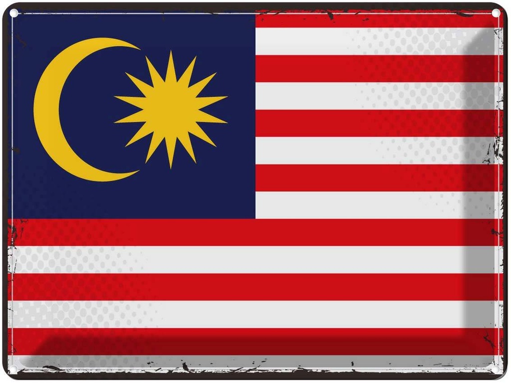 Blechschild 30x40 cm Malaysias Retro Malaysia Flagge Abenteuer Reisen Fahne Wappen