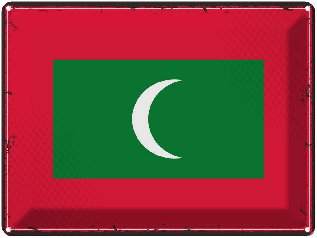 Blechschild 30x40 cm Malediven Retro Maldives Flagge Fahne Wappen