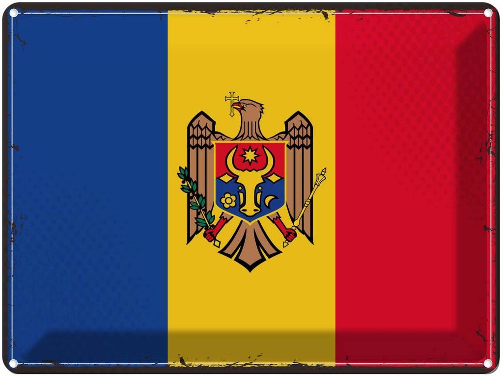 Blechschild 30x40 cm Moldau Retro Moldova Flagge Fahne Wappen