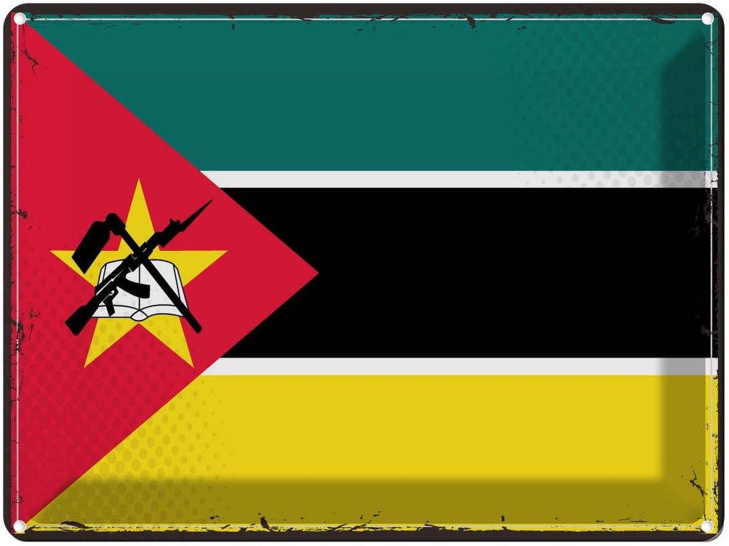 Blechschild 30x40 cm Mosambiks Retro Mozambique Flagge Fahne Wappen