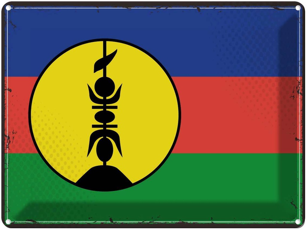 Blechschild 30x40 cm Neukaledonien Retro Flagge Fahne Wappen