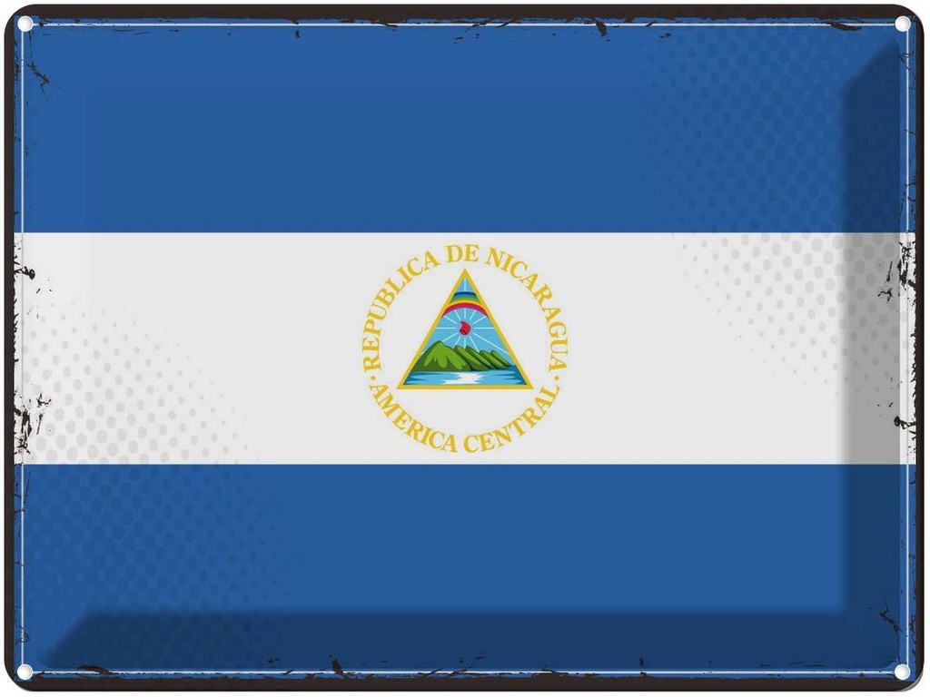 Blechschild 30x40 cm Nicaraguas Retro Nicaragua Flagge Fahne Wappen