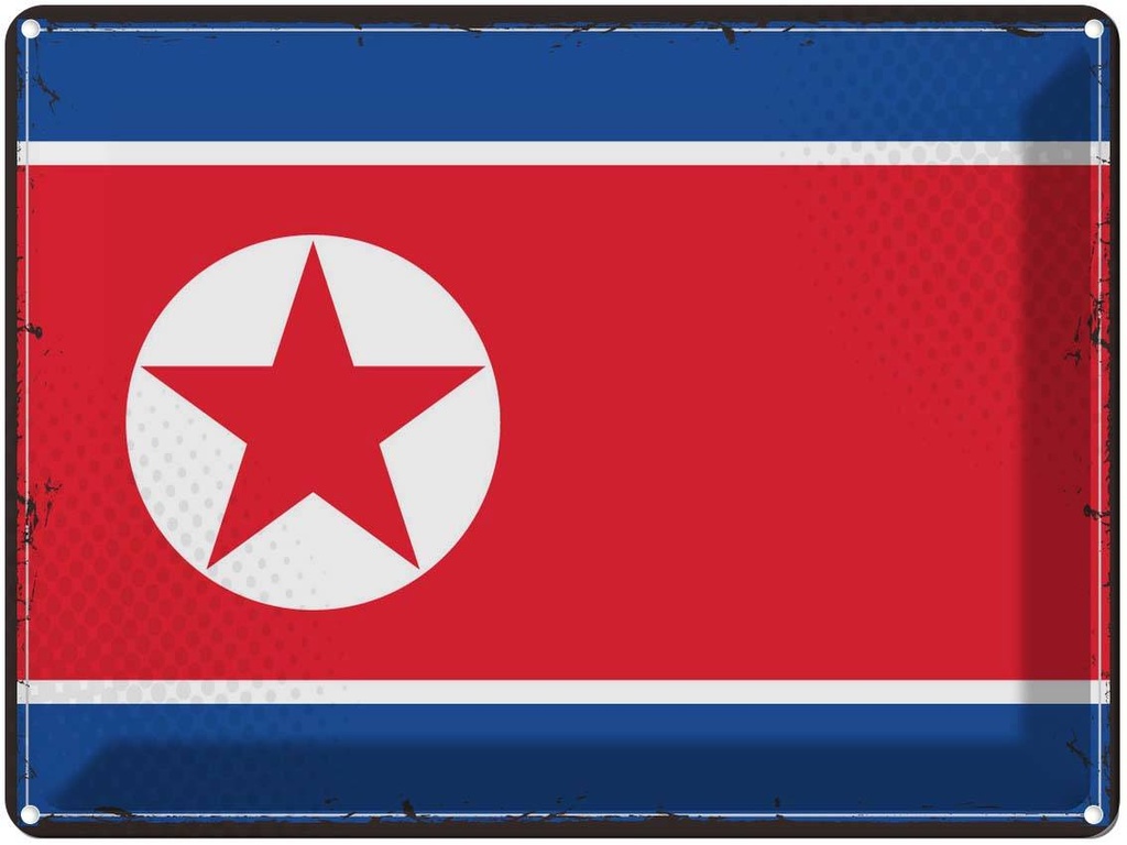 Blechschild 30x40 cm Nordkoreas Retro North Korea Flagge Fahne Wappen