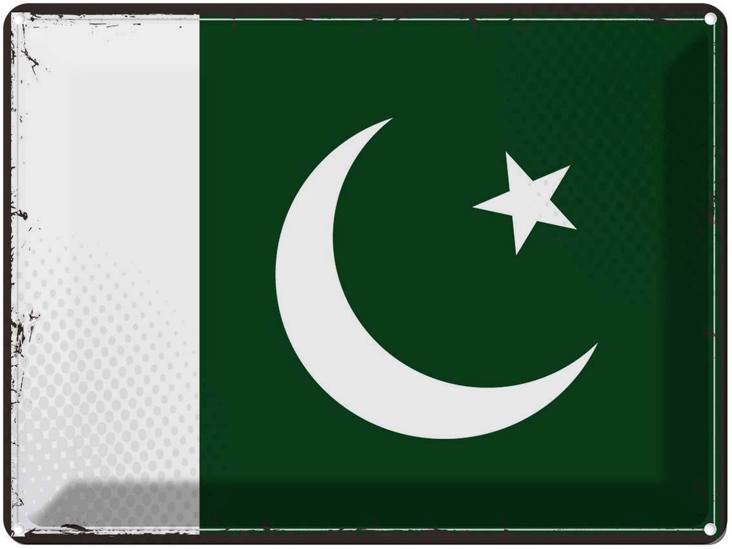 Blechschild 30x40 cm Pakistans Retro Pakistan Flagge Fahne Wappen