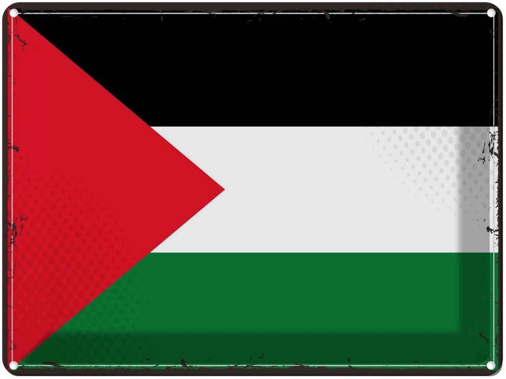 Blechschild 30x40 cm Palästinas Retro Palestine Flagge Fahne Wappen