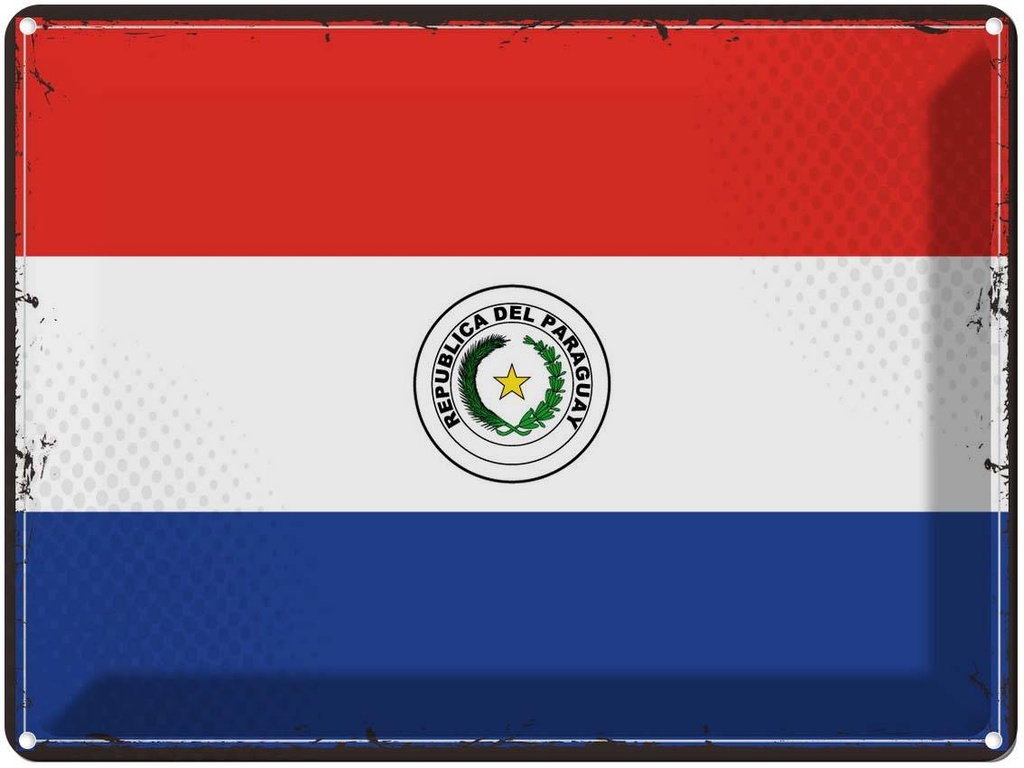 Blechschild 30x40 cm Paraguays Retro Paraguay Flagge Fahne Wappen