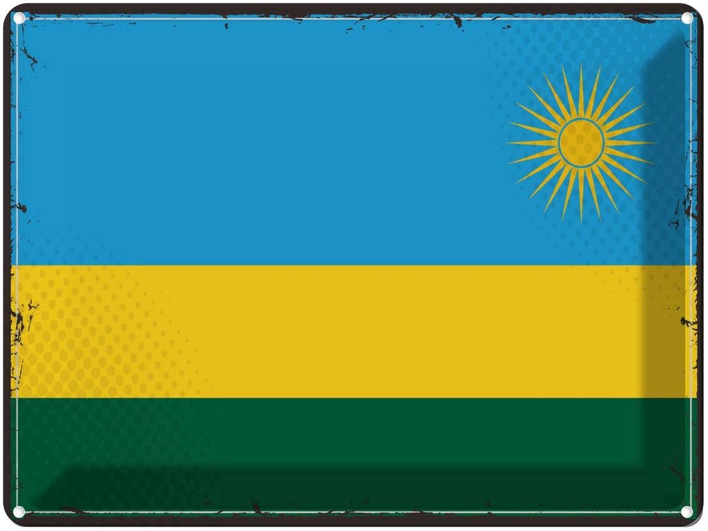 Blechschild 30x40 cm Ruandas Retro Rwanda Flagge Fahne Wappen