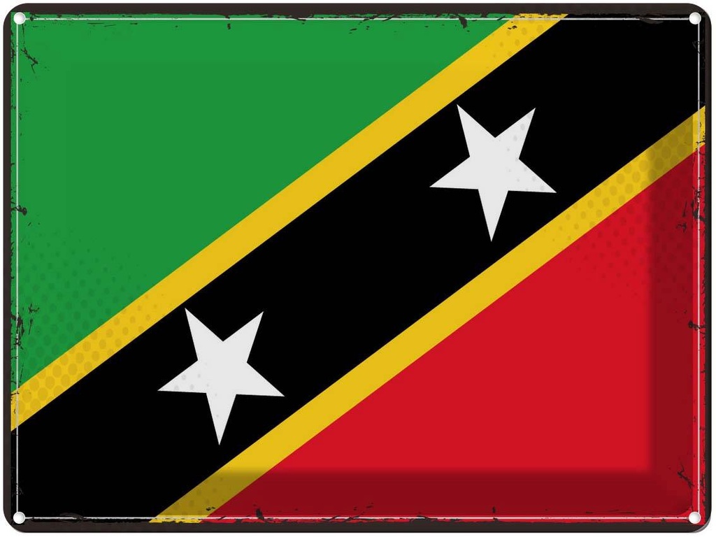 Blechschild 30x40 cm St. Kitts und Nevis Retro Flagge Fahne Wappen
