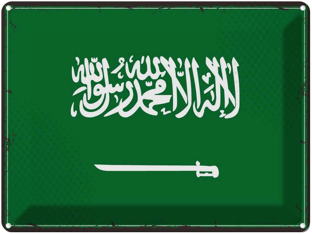 Blechschild 30x40 cm Saudi-Arabien Retro Saudi Arabia Flagge Fahne Wappen