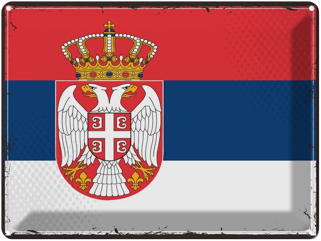 Blechschild 30x40 cm Serbiens Retro Serbia Flagge Fahne Wappen