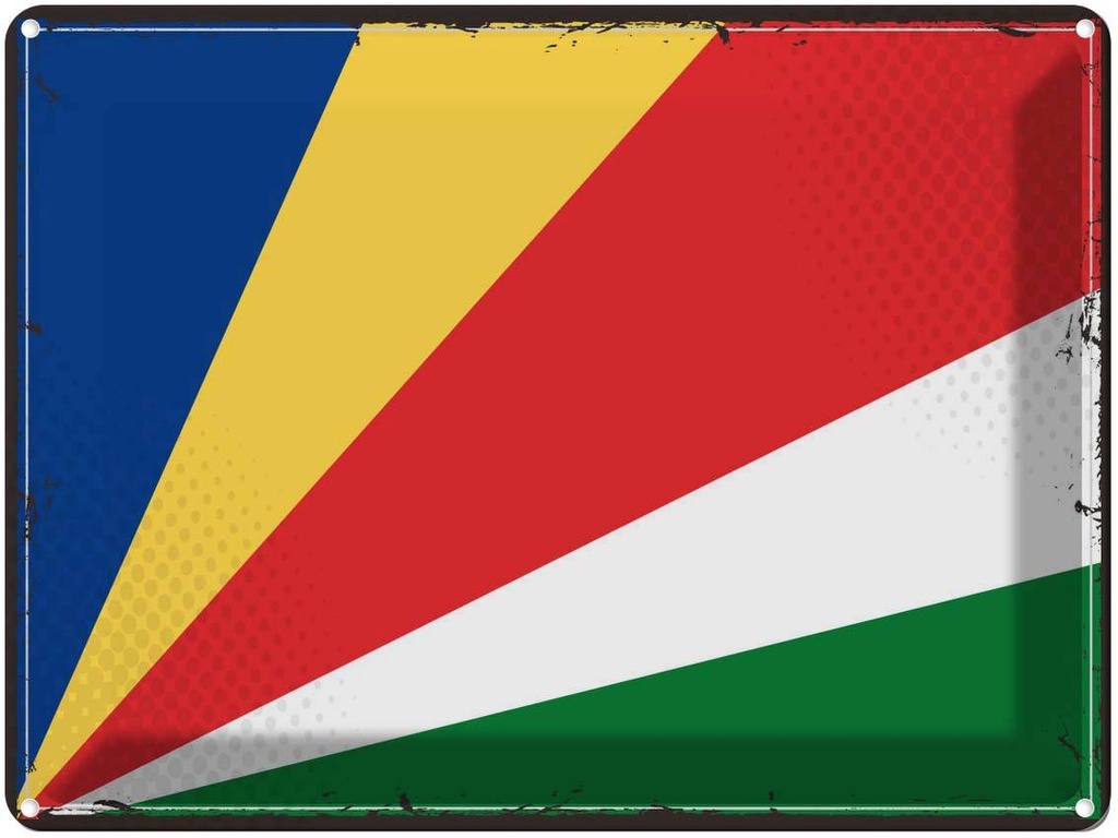 Blechschild 30x40 cm Seychellen Retro Seychelles Flagge Fahne Wappen