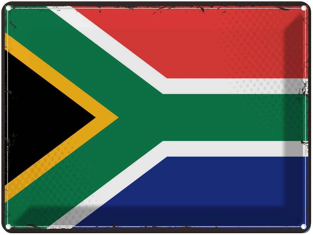 Blechschild 30x40 cm Südafrikas Retro South Africa Flagge Fahne Wappen
