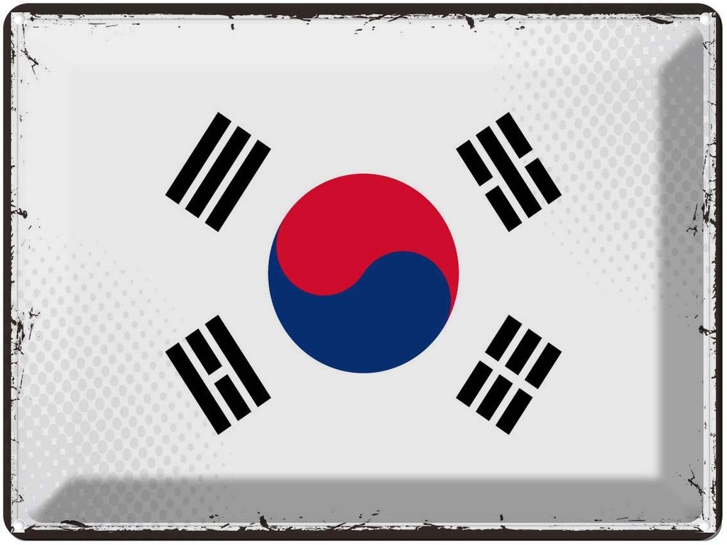 Blechschild 30x40 cm Südkoreas Retro South Korea Flagge Fahne Wappen