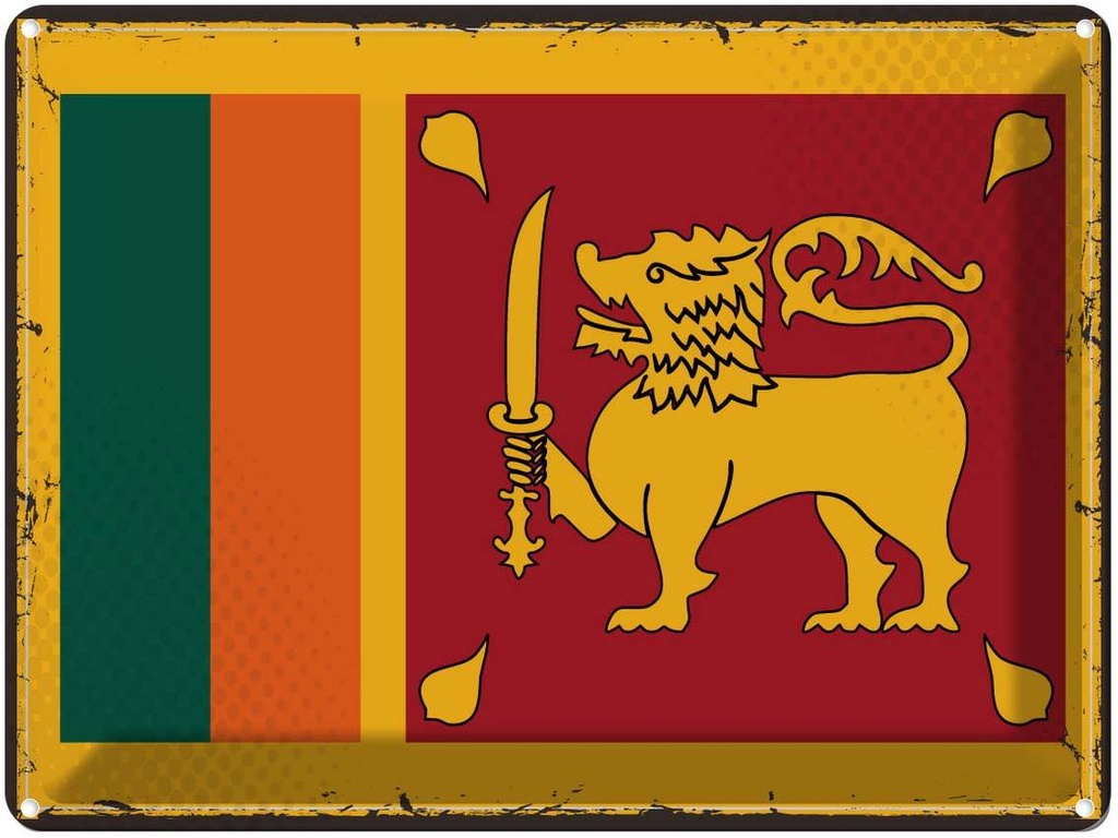 Blechschild 30x40 cm Sri Lankas Wappen Retro Lanka Flagge Abenteuer Reisen Fahne