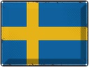 Blechschild 30x40 cm Schwedens Retro Sweden Flagge Fahne Wappen