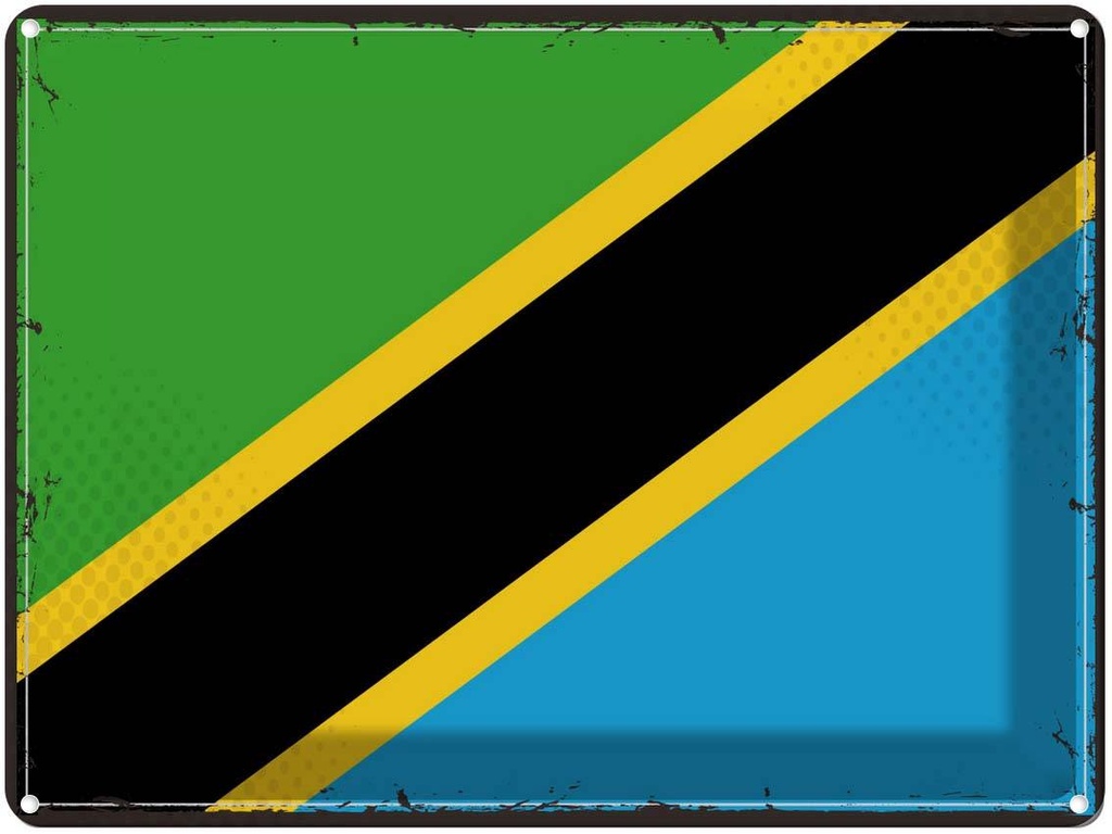Blechschild 30x40 cm Tansanias Retro Tanzania Flagge Fahne Wappen