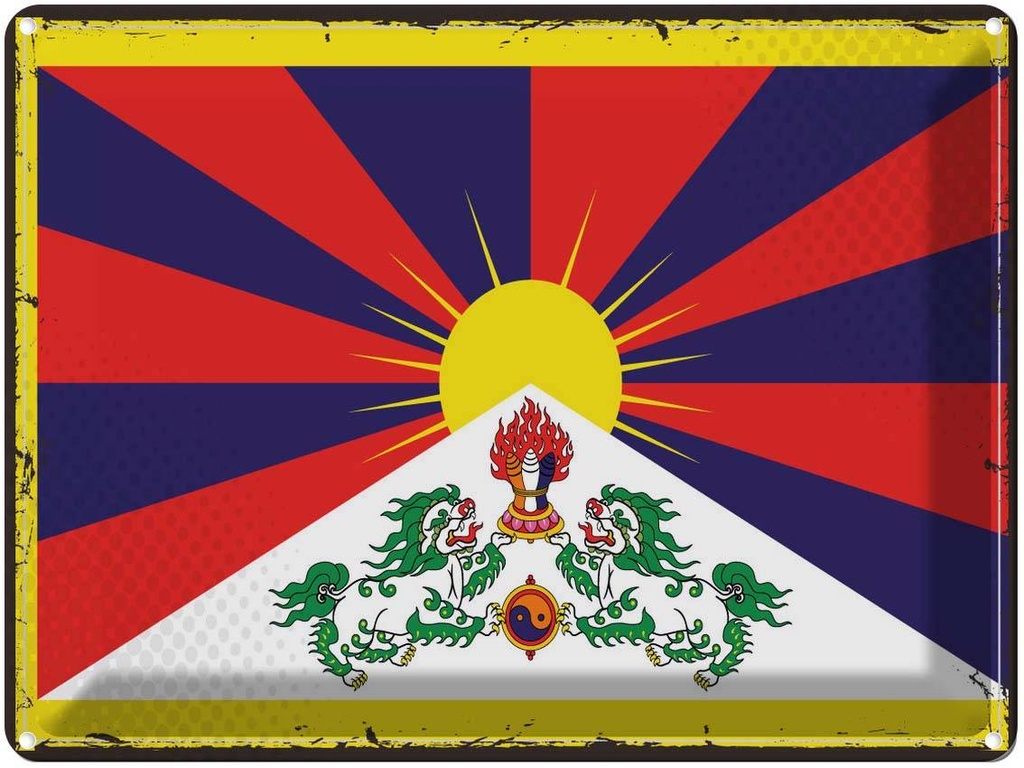 Blechschild 30x40 cm Tibets Retro Tibet Flagge Fahne Wappen