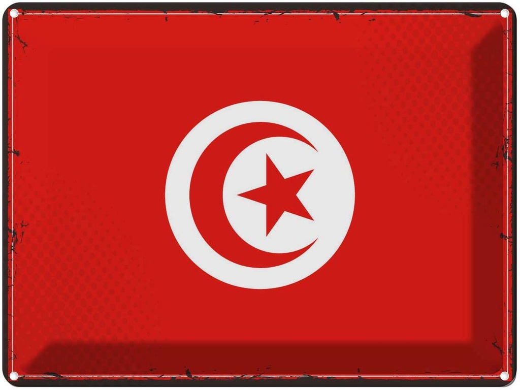 Blechschild 30x40 cm Tunesiens Retro Tunisia Flagge Fahne Wappen