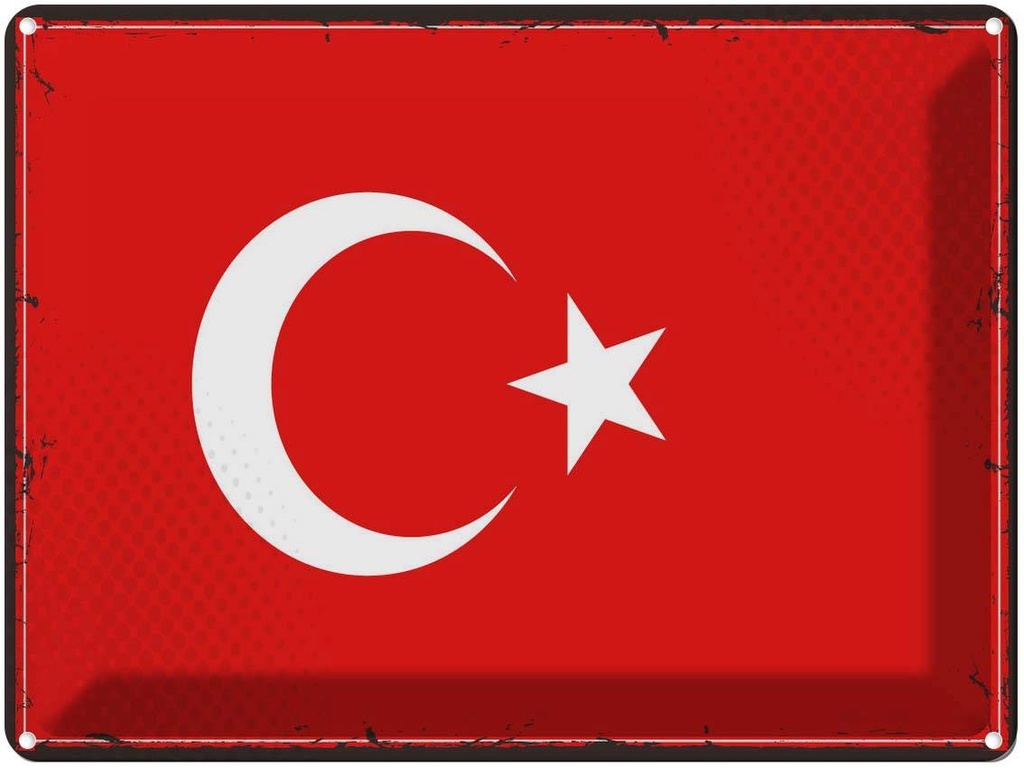 Blechschild 30x40 cm Türkei Retro Turkey Flagge Fahne Wappen