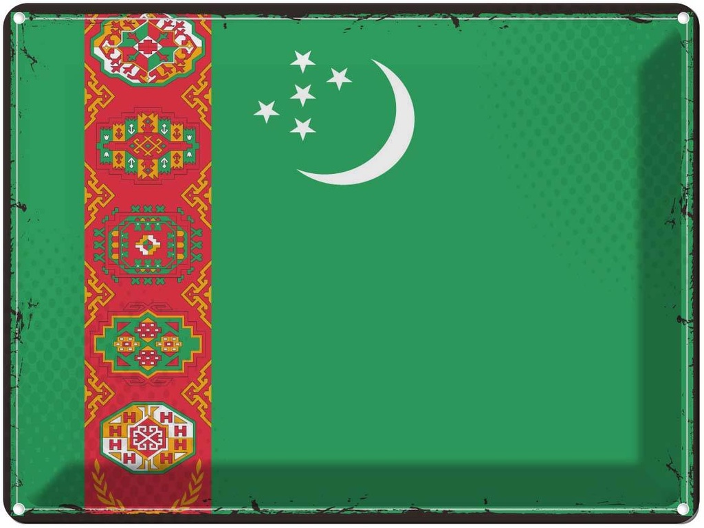 Blechschild 30x40 cm Turkmenistans Retro Turkmenistan Flagge Fahne Wappen