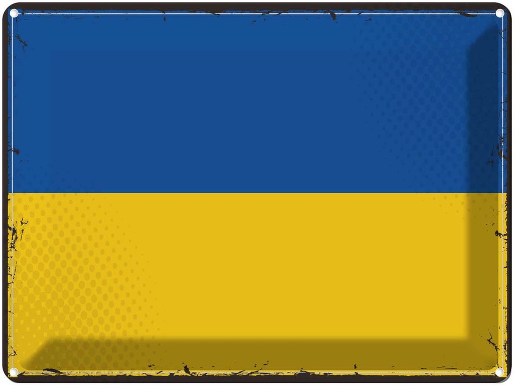 Blechschild 30x40 cm Ukraine Retro Flagge Fahne Wappen