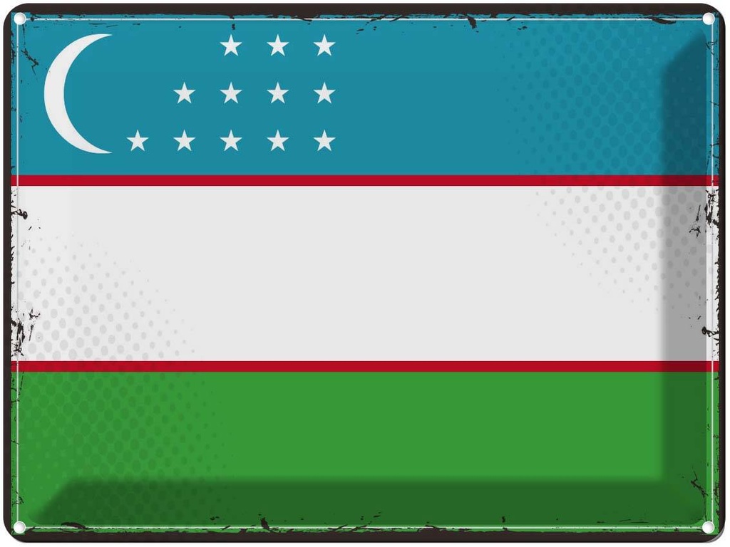 Blechschild 30x40 cm Usbekistans Retro Uzbekistan Flagge Fahne Wappen
