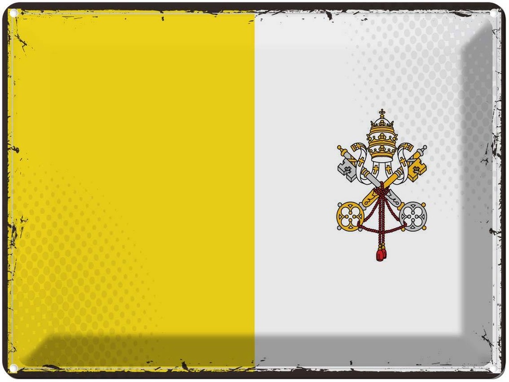 Blechschild 30x40 cm Vatikanstadt Retro Vatican City Flagge Fahne Wappen