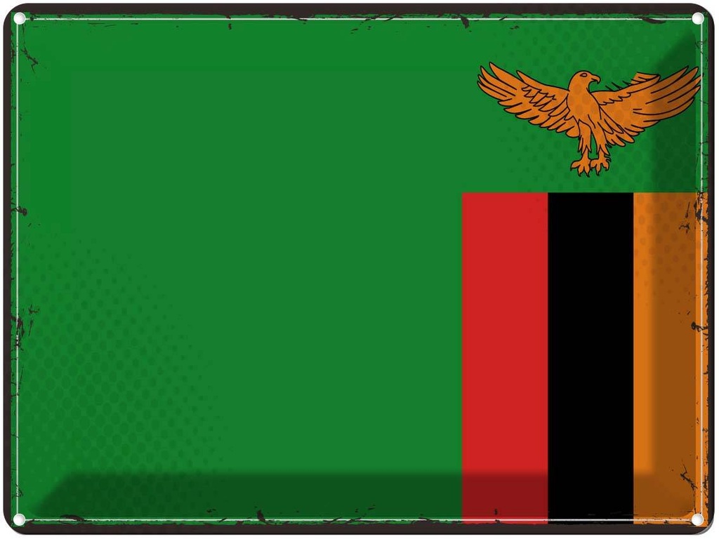 Blechschild 30x40 cm Sambias Retro Zambia Flagge Fahne Wappen