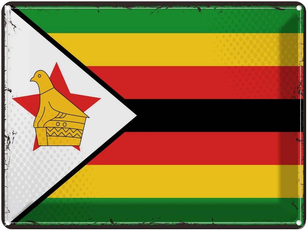 Blechschild 30x40 cm Simbabwes Retro Zimbabwe Flagge Abenteuer Reisen Fahne Wappen