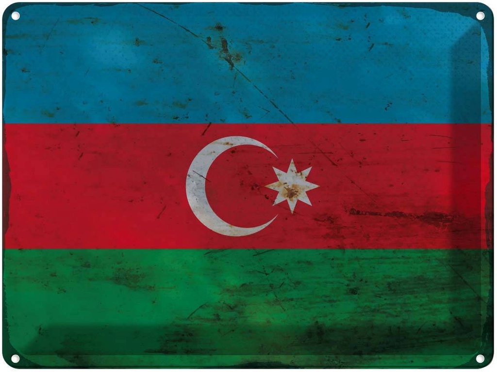 Blechschild 30x40 cm Aserbaidschan Azerbaijan Flagge Fahne Wappen