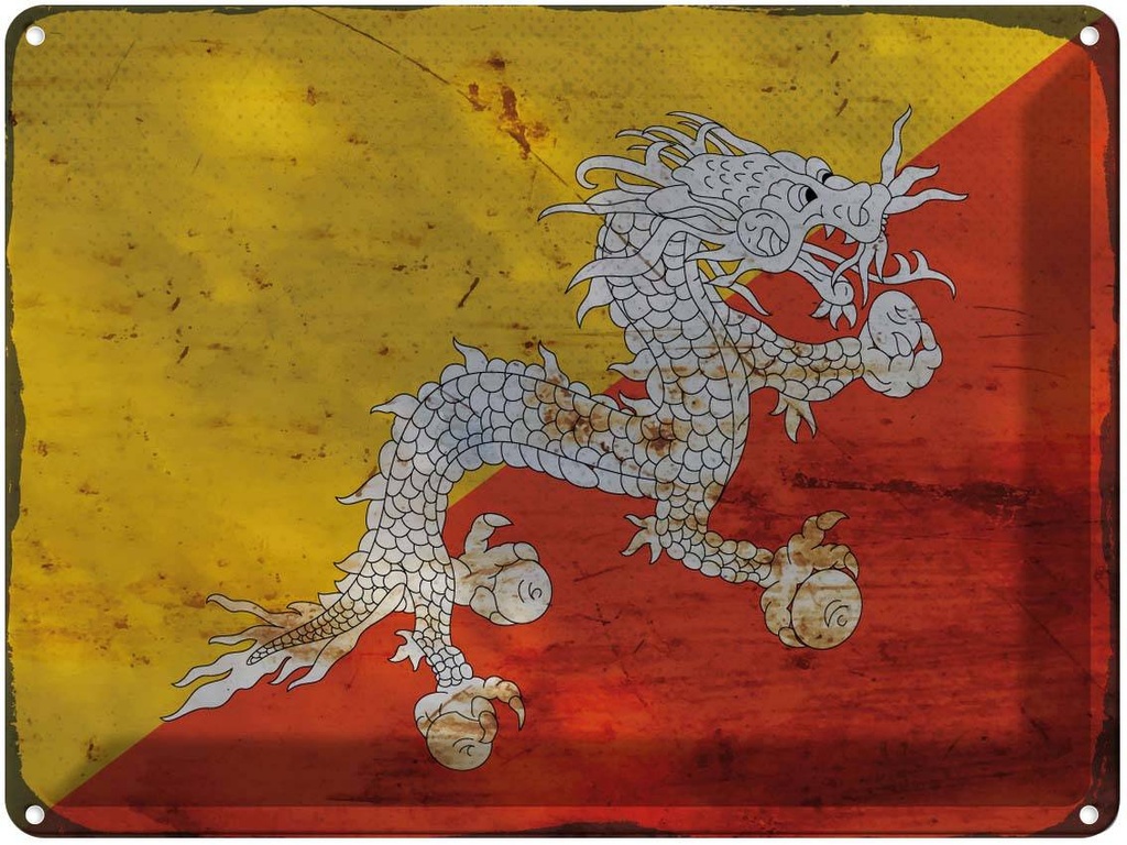 Blechschild 30x40 cm Bhutan Flagge Fahne Wappen