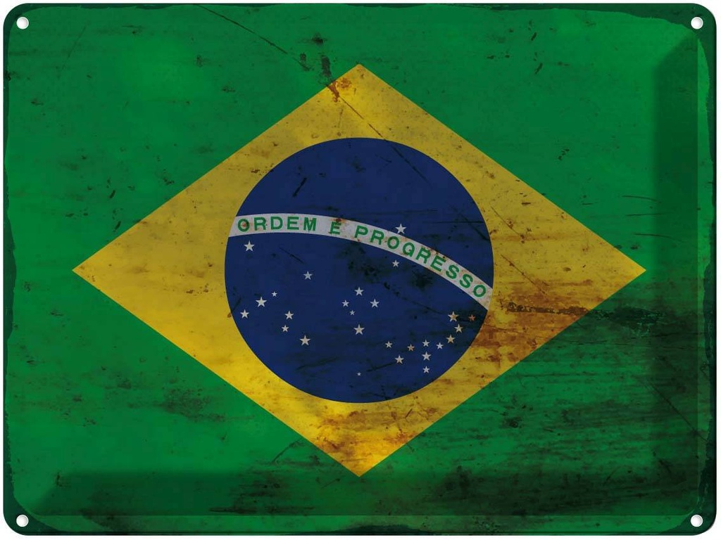 Blechschild 30x40 cm Brasilien Brazil Flagge Fahne Wappen