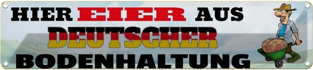 Blechschild 10x46 cm Eier aus deutscher Bodenhaltung Spruch Zitat