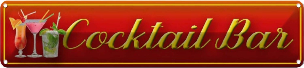 Blechschild 10x46 cm Alkohol Cocktail Bar Kneipe Pub Küche
