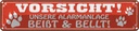 Blechschild 10x46 cm Vorsicht Alarmsanlage beißt Warnschild Hinweisschild Sicherheit