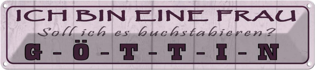 Blechschild 10x46 cm ich bin eine Frau Göttin Spruch Zitat