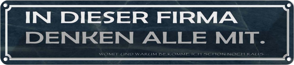 Blechschild 10x46 cm in dieser Firma denken alle mit Spruch Zitat