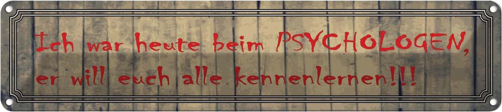 Blechschild 10x46 cm ich war heute beim Psychologen Dekoration Spruch Zitat