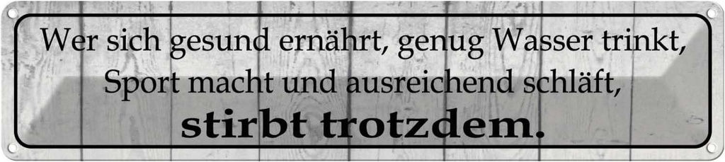 Blechschild 10x46 cm wer sich gesund ernährt Spruch Zitat