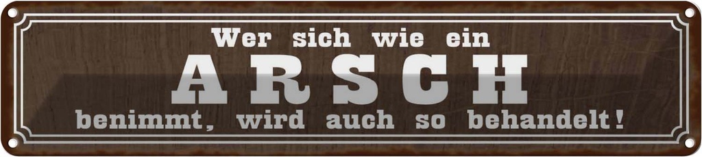 Blechschild 10x46 cm wer sich wie ein Arsh benimmt Dekoration Spruch Zitat