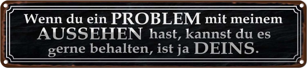 Blechschild 10x46 cm du Problem mit meinem Aussehen Dekoration Spruch Zitat