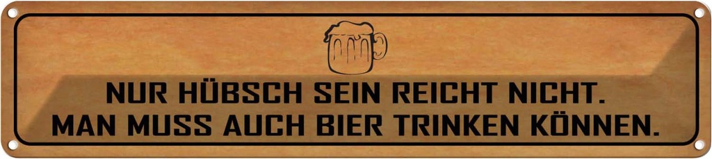 Blechschild 10x46 cm hübsch sein reicht nicht Bier Spruch Zitat