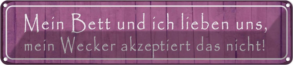 Blechschild 10x46 cm mein Bett und ich lieben uns Spruch Zitat