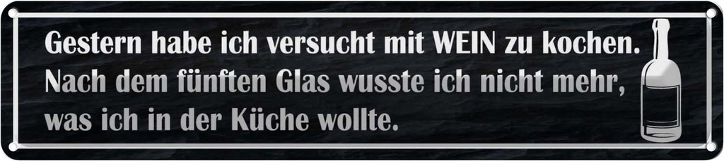 Blechschild 10x46 cm habe versucht mit Wein zu kochen Spruch Zitat